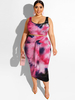 Grande taille col carré sans manches sexy haut robe longue ensemble 2 pièces rayures motif tenue dété