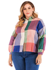 Grande taille col rabattu manches longues boutons polyester coton motif à carreaux T-shirt surdimensionné décontracté