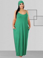 Grande taille longue robe bijou cou bretelles spaghetti sans manches polyester décontracté été longue robe à enfiler
