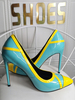Grande taille talons hauts cyan bleu bout pointu talon aiguille mode verni PU cuir Sexy talons hauts