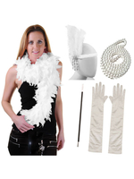 Great Gatsby Accessoires Rétro Flapper Bandeau Années 1920 Mode Plumes Perles Collier Tabac Pipe Gants Ensemble Déguisements Halloween