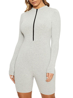 Gris clair Jewel Neck manches longues Zipper irrégulière Polyester Skinny Summer One Piece Outfit