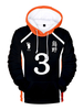 Haikyuu!! Asahi Azumane NO.3 Sweat à capuche noir Marchandise danime japonais Tops décontractés Adolescents Sweats à capuche