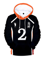 Haikyuu!! Koshi Sugawara NO.2 Hoddie Japonais Anime Marchandise Casual Top Noir Hoodies
