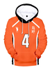 Haikyuu!! Yu Nishinoya NO.4 Sweat à capuche orange Marchandise danime japonais Tops décontractés pour adolescents Sweats à capuche