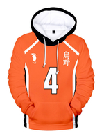 Haikyuu!! Yu Nishinoya NO.4 Sweat à capuche orange Marchandise danime japonais Tops décontractés pour adolescents Sweats à capuche