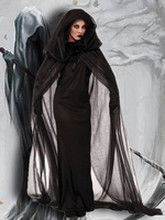Halloween Azrael Death Costumes Pour Femmes Noir Illustration Effrayant Cape Polyester Longue Robe Vacances Costumes Ensemble Complet