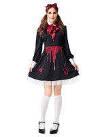 Halloween Costumes Effrayant Gloomy Doll Robe Noir Tenue Cosplay