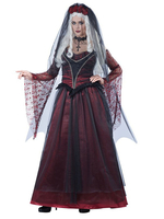 Halloween Fantôme Mariée Costumes Bourgogne Dentelle Robe Royale Chapeaux Polyester Vacances Costumes