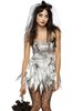 Halloween Fantôme Mariée Costumes Pour Femmes Blanc Académique Chapeaux Polyester Dentelle Robe Courte Vacances Costumes Ensemble Complet