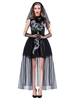 Halloween Fantôme Mariée Costumes Pour Femmes Dentelle Noire Sexy Robe Chapeaux Polyester Vacances Costumes Ensemble Complet