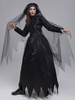 Halloween Fantôme Mariée Costumes Pour Femmes Noir Effrayant Polyester Dentelle Robe Chapeaux Vacances Costumes Ensemble Complet