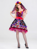 Halloween Fantôme Mariée Costumes Pour Femmes Rouge Floral Imprimé Crâne Effrayant Robe Chapeaux Polyester Vacances Costumes
