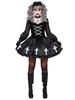 Halloween Gothique Fille Costumes Pour Femmes Noir Sexy Robe Gothique Chapeaux Polyester Deux Tons Vacances Costumes Ensemble Complet