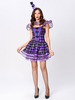 Halloween Joker Costumes Pour Femmes Violet Bicolore Motif À Carreaux Sexy Robe Chapeau Polyester Vacances Costumes Ensemble Complet
