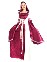 Halloween Renaissance robe Polyester Medival Bourgogne front Lace Up Cosplay Costume