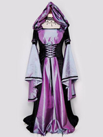 Halloween Renaissance robe Polyester Medival Purple front Lace Up Cosplay Costume Halloween