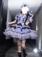 Halloween rentrée scolaireRobes gothiques Lolita avec nœuds et perles blocs de couleurs rose et bleu ciel clair