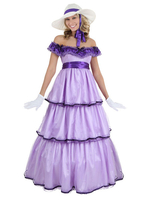 Halloween Vintage Costume Femme Aristocrat Lilas Robe Avec Ceinture Et Chapeau