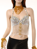 Halter argent danse du ventre Costume Fringe Nylon Crop Top pour femmes Déguisements Halloween