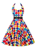 Halter Vintage Dress femmes Polka Dot Imprimé coloré Plissée Une robe rétro de ligne