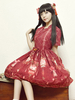 Han Lolita Robe OP chinois Palais lanterne rouge imprimé Bow manches courtes soie One Piece robe Déguisements Halloween