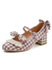 Harajuku Fashion Lolita Chaussures Rose Clair Bowknot Plaid Textile Talon Chunky Escarpins Lolita