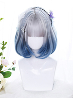 Harajuku Fashion Lolita perruque bleu court fibre résistante à la chaleur Lolita accessoires