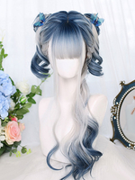 Harajuku Fashion Lolita perruques bleu longue fibre résistante à la chaleur mettant en évidence les cheveux Lolita accessoires
