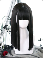 Harajuku Fashion Lolita perruques longues fibre résistante à la chaleur noir accessoires Lolita