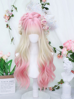 Harajuku Fashion Lolita Perruques Longues Fibres Résistantes À La Chaleur Rose Accessoires Lolita