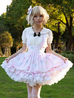 Harajuku Lolita SK Jupes à volants rose doux à imprimé Fleurie