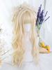 Harajuku Mode Lolita Perruque Longue Fibre Résistant À La Chaleur Or Clair Accessoires Lolita