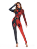 Harley Quinn - Costume de Cosplay en Combinaison de Harley Quinn pour Femme Noir et Rouge Imprimé à Manches Longues Déguisements Halloween