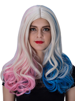 Harley Quinn - Perruque de Harley Quinn Suicide Squad de Cosplay perruque Longue frisée rose et bleu Halloween