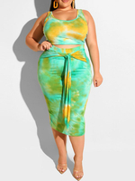 Haut à col en U tie-dye grande taille avec jupes à lacets