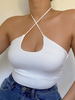 Haut à licou sexy pour femmes découpes blanches sans manches en polyester sans manches hauts dété décontractés