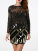 Haut à manches longues Flapper noir or paillettes Sheer années 1920 Great Gatsby T-shirt Déguisements Halloween