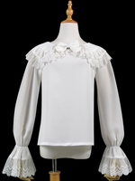 Haut chemisier lolita en dentelle blanche à col roulé avec nœud papillon Déguisements Halloween