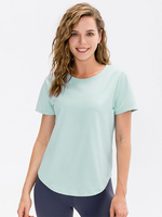 Haut De Tennis Pour Femme Col Rond Top Nylon Manches Courtes Vêtements De Sport