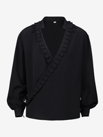 Haut en fibre de polyester à manches longues vintage noir vintage costumes rétro pour homme