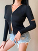 Haut gothique pour femmes Haut gothique noir en coton avec fermeture à glissière sur le devant