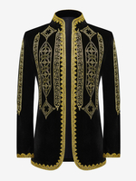 Haut noir vintage en polyester brodé à manches longues pour homme