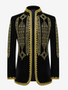 Haut noir vintage rétro en polyester brodé avec boutons et blocs de couleurs à manches longues costumes rétro pour homme