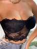 Haut sans bretelles sexy pour femmes Hauts dété en dentelle noire sans manches à col bateau
