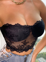 Haut sans bretelles sexy pour femmes Hauts dété en dentelle noire sans manches à col bateau