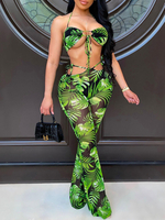 Haut sans manches à licou transparent sexy de grande taille avec un pantalon