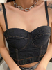 Haut Sexy avec Bretelles en Denim à Col Décolleté en V Unicolore