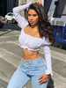 Haut sexy blanc pour les femmes col carré sans bretelles à manches longues Casual Tops sexy