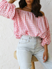 Haut Sexy Blouse Chemisier Femme à Col Décolleté avec Manches Longues Amples Bicolores